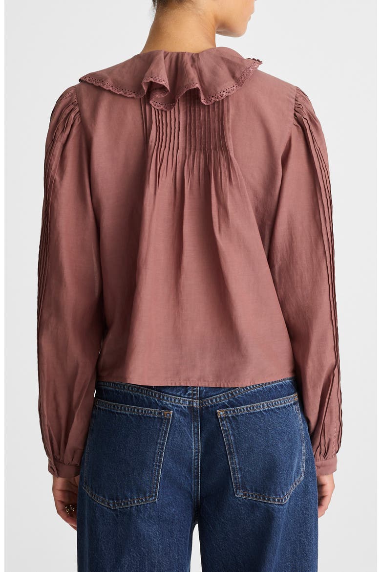 Lace Insert Ruffle Pintuck Long Sleeve Top, Alternate, color, BURNT SOIL