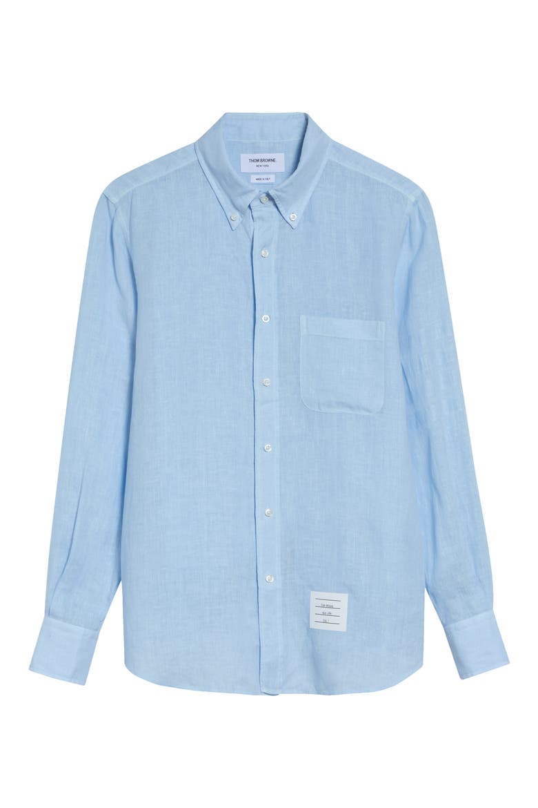 Straight Fit Garment Dye Linen Button-Down Shirt, Main, color, LIGHT BLUE