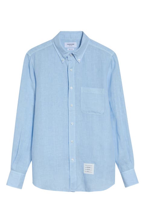 Straight Fit Garment Dye Linen Button-Down Shirt