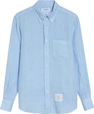 Thom Browne Straight Fit Garment Dye Linen Button-Down Shirt