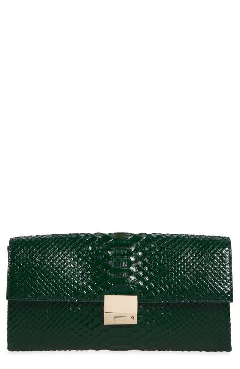 Jean Python Embossed Leather Clutch