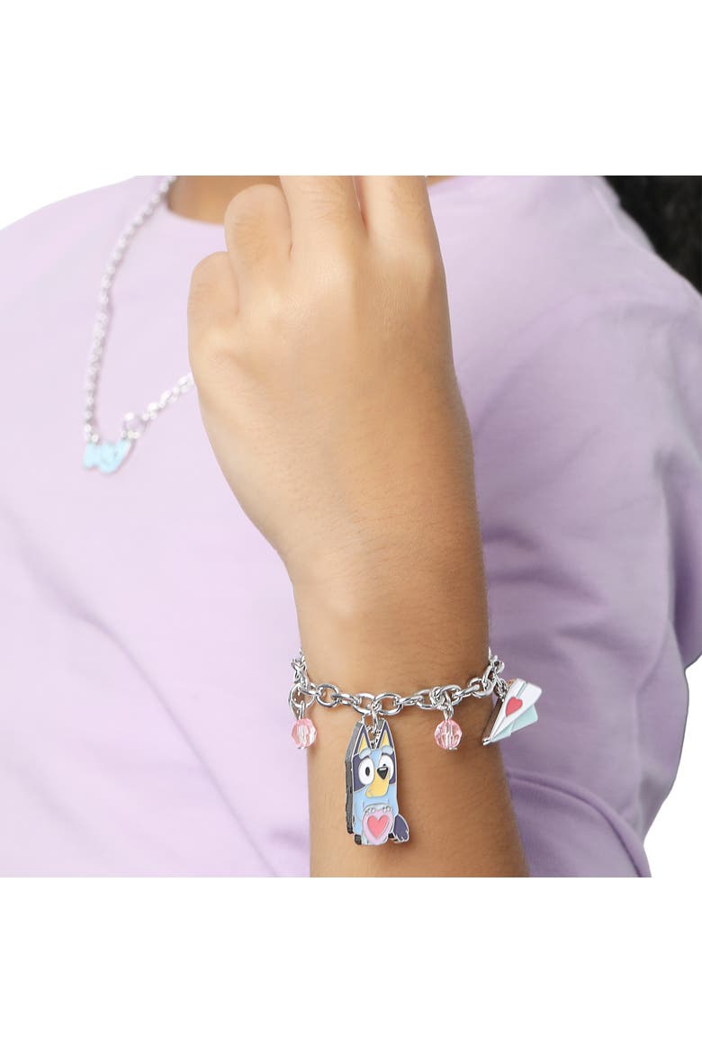 Charm Bracelet, Silver-Tone, Heart & Love Letter Charms, Alternate, color, Silver