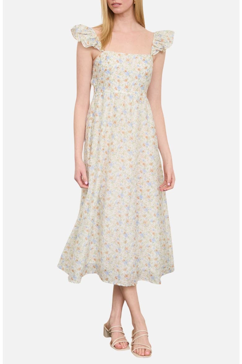 Floral Print Midi Dress, Main, color, IVORY MULTI