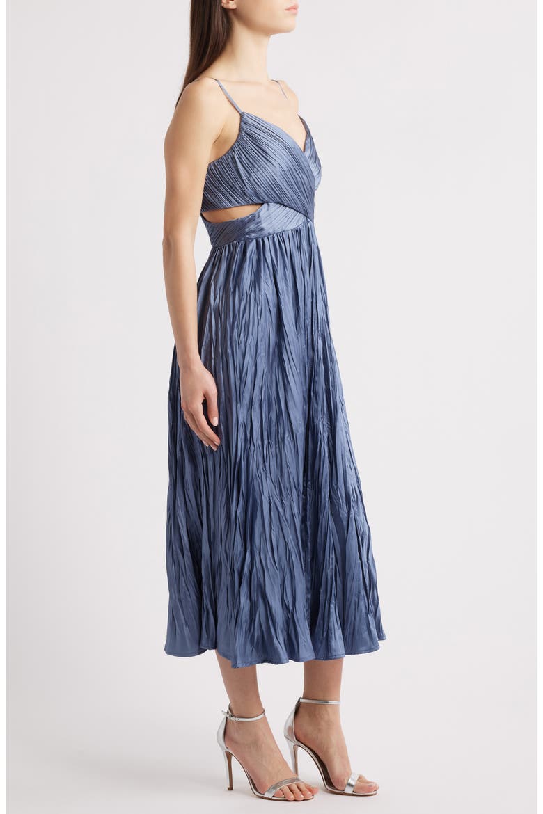Margot Gathered Satin Midi Cocktail Dress, Alternate, color, SLATE BLUE