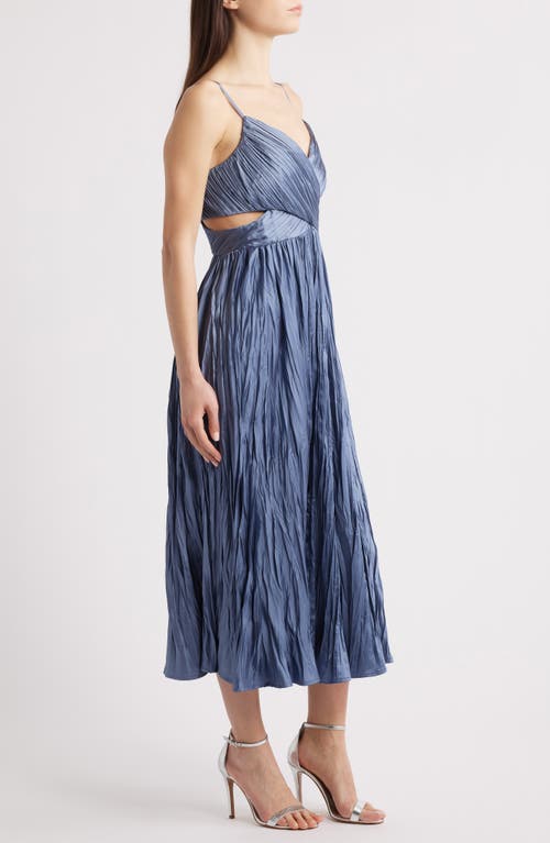 Lulus Margot Gathered Satin Midi Cocktail Dress In Slate Blue