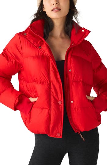 NORDSTROM Hooded Puffer Jacket In Red Pomegranate retailer NEW