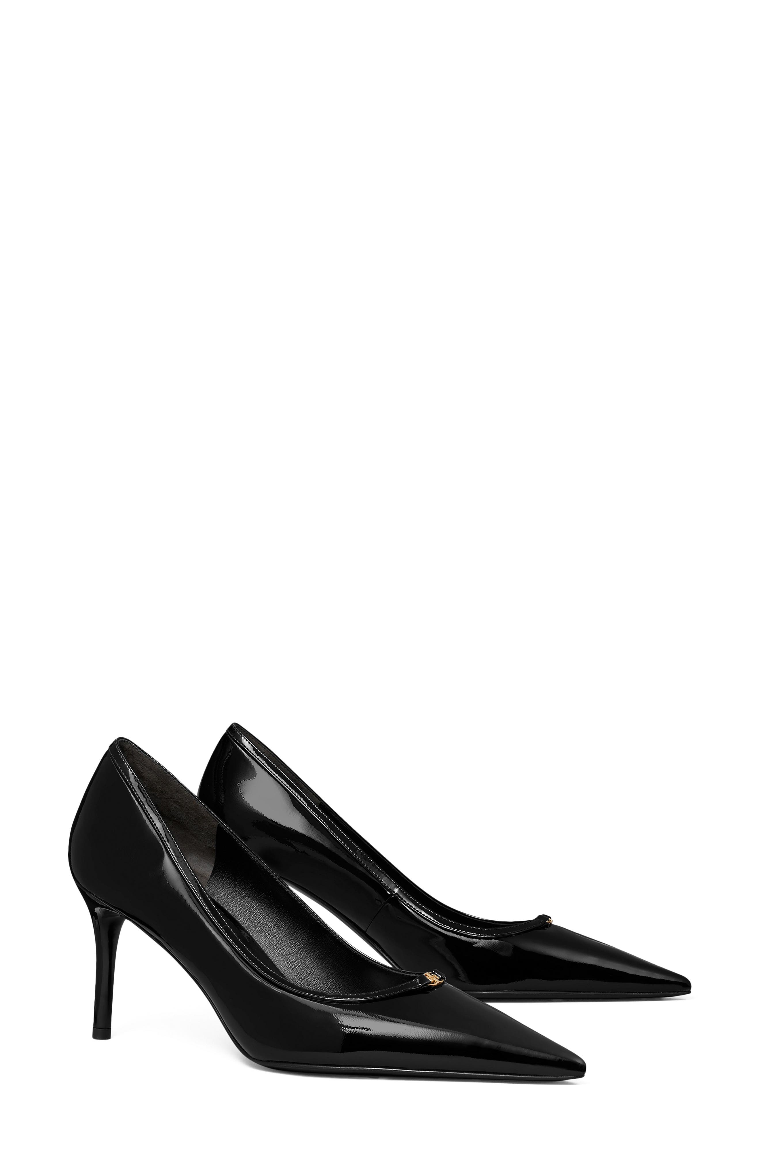 Tory Burch Double T Buckle Pointed Toe Pump, Main, color, Perfect Black / Black