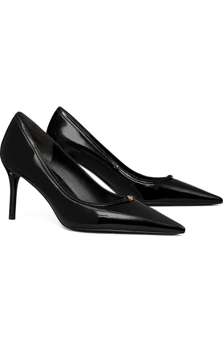 Tory Burch Double T Buckle Pointed Toe Pump, Main, color, Perfect Black / Black
