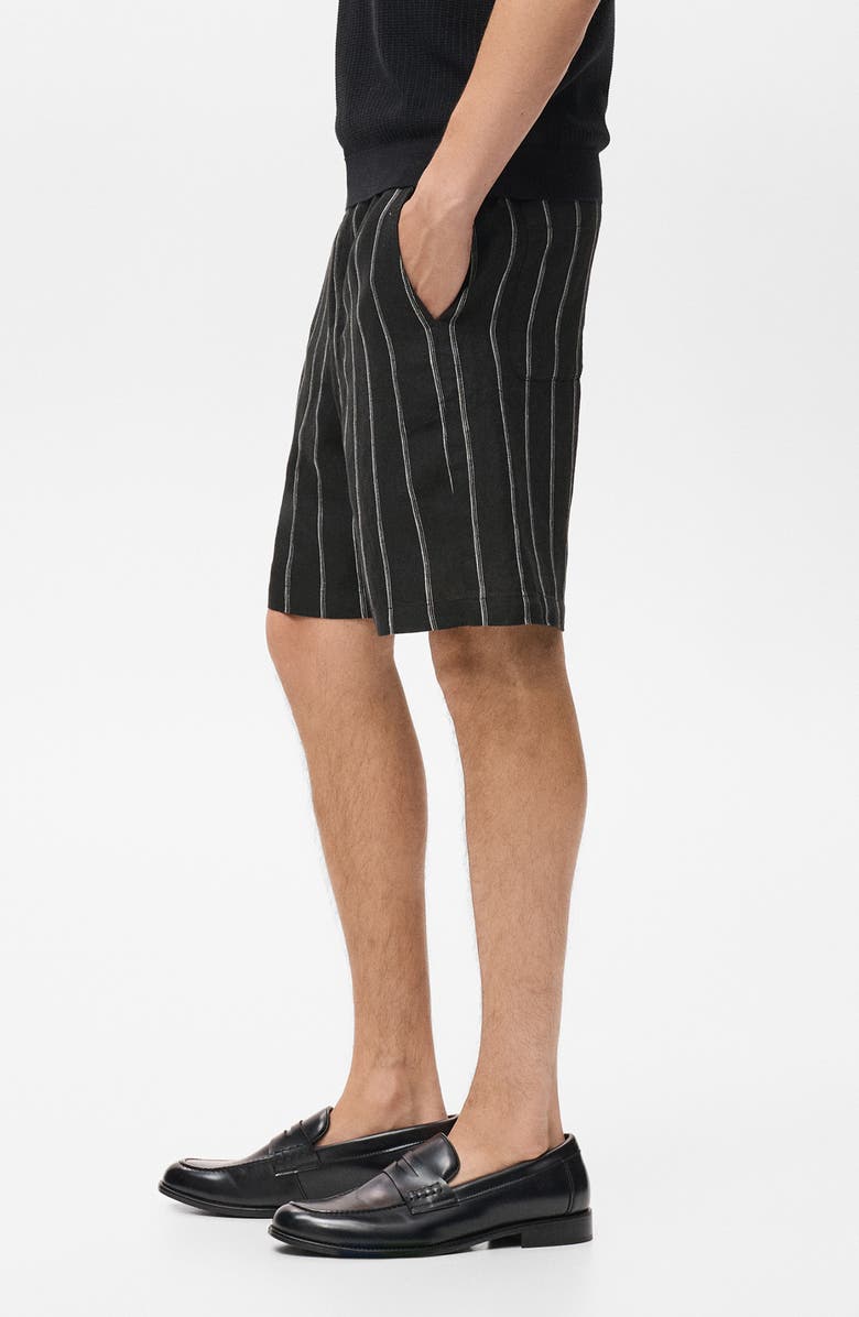 MANGO Stripe Linen Bermuda Shorts, Alternate, color, Charcoal