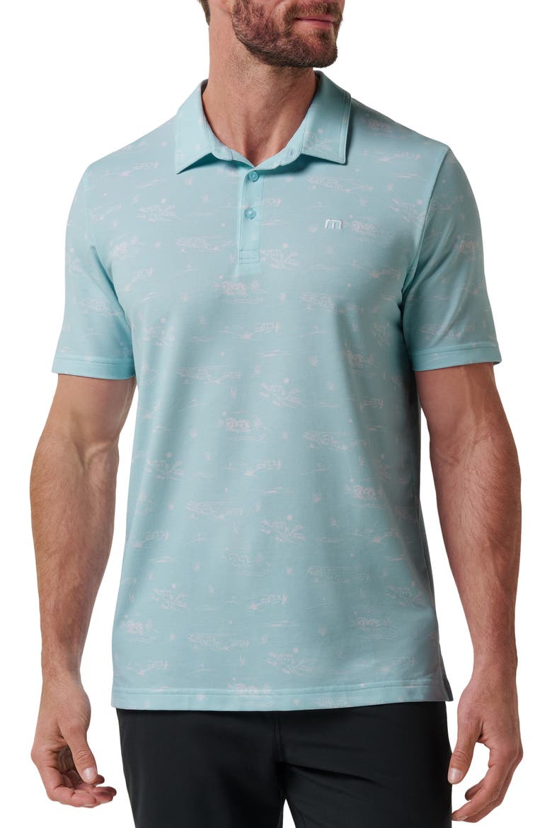 Featherweight City Tropical Print Polo, Main, color, CORY BLUE