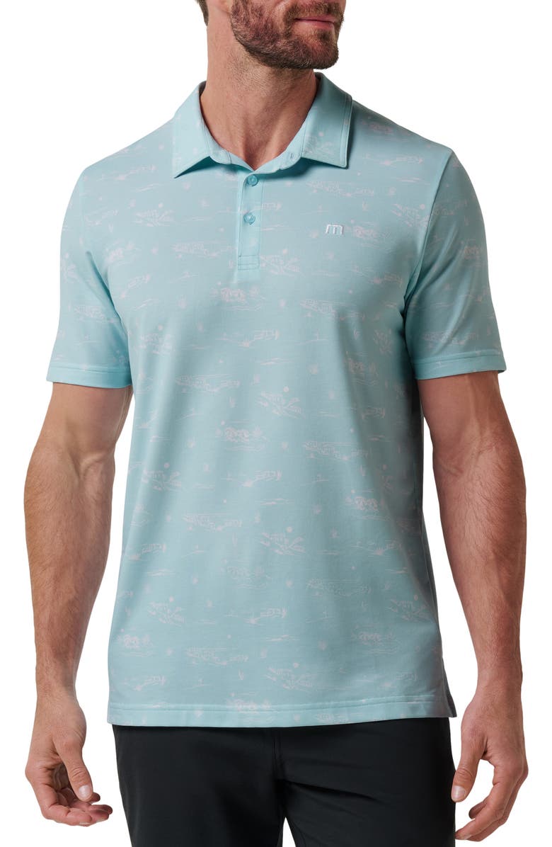 TravisMathew Featherweight City Tropical Print Polo, Main, color, Cory Blue