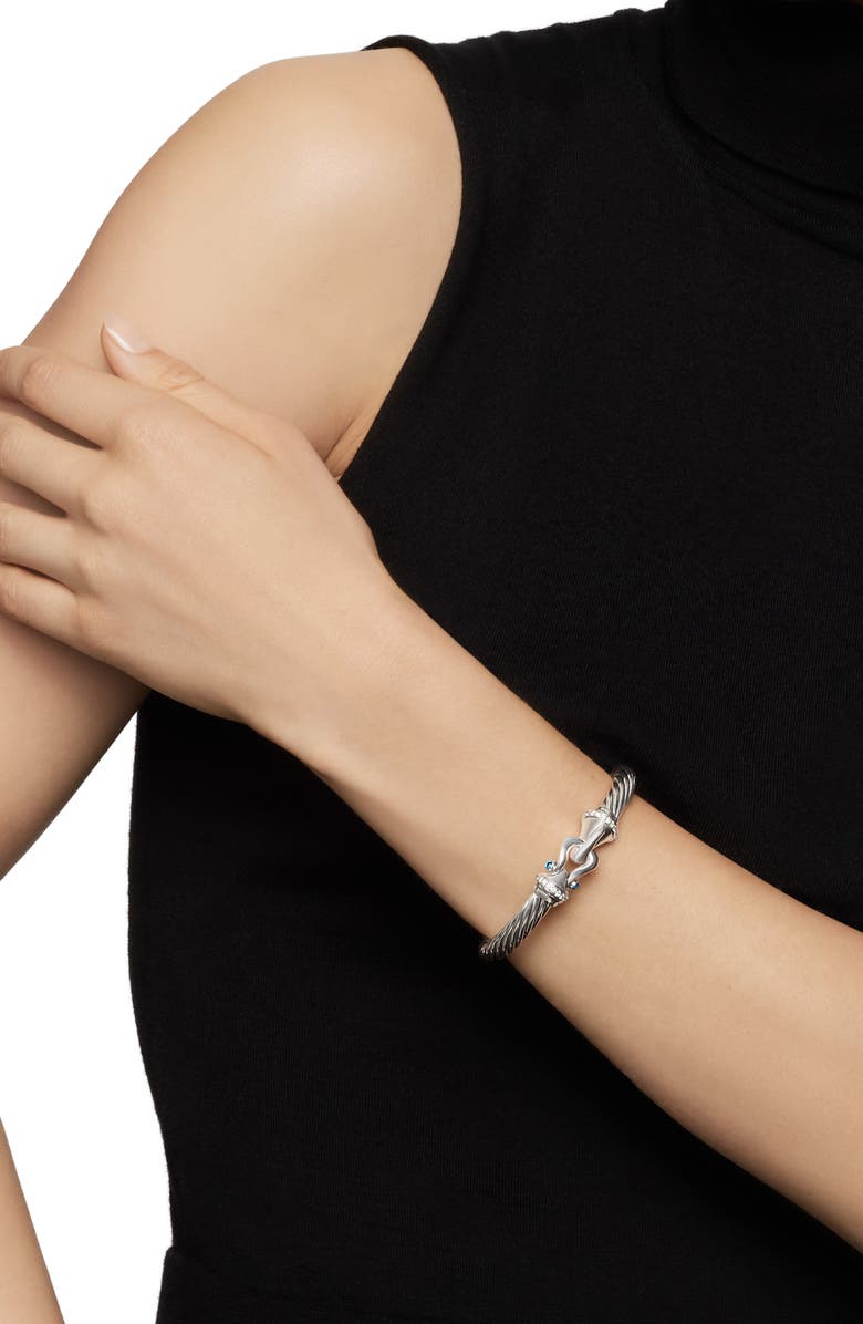 David Yurman Buckle Classic Cable Bracelet with Semiprecious Stones and Diamonds, 7mm, Alternate, color, Hampton Blue Topaz