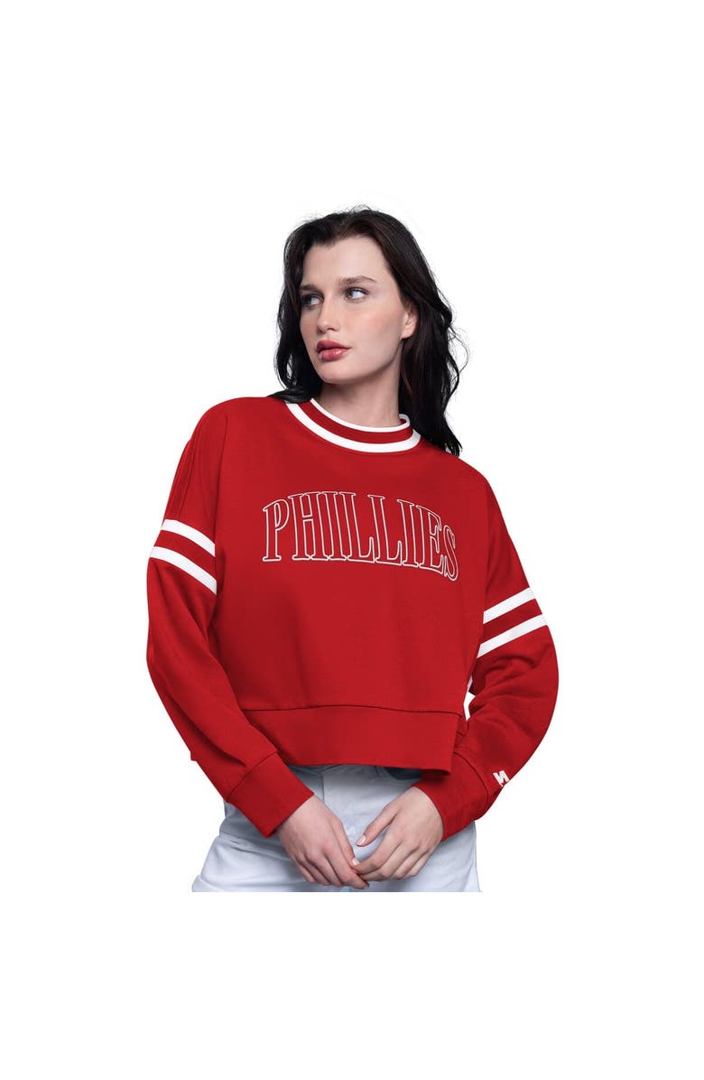 STARTER Women's Starter Red Philadelphia Phillies Power Play Cropped Pullover Sweatshirt, Alternate, color, Red