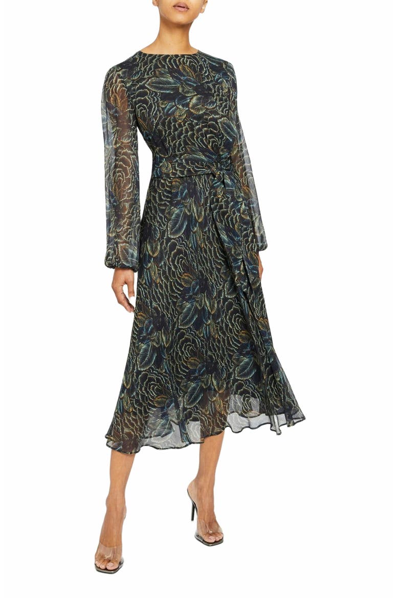 CALLIE Long Sleeve Fit and Flare Midi Dress, Alternate, color, SPACE BLUE
