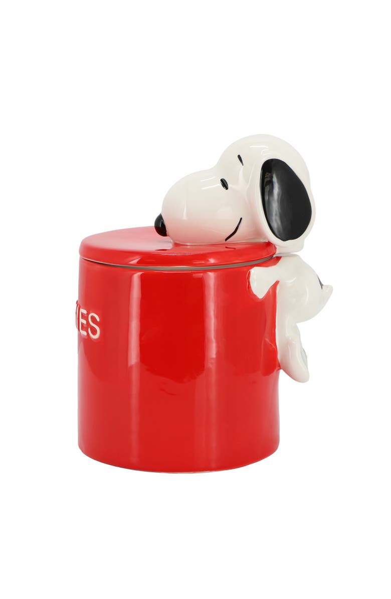 Gibson Peanuts Hello Cookies 8.2in Ceramic Snoopy Cookie Jar with Lid, Alternate, color, Red