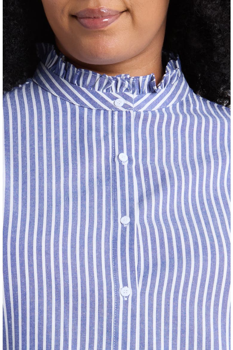 Sandy Ruffle Stripe Button-Up Shirt, Alternate, color, BLUE-STRIPE