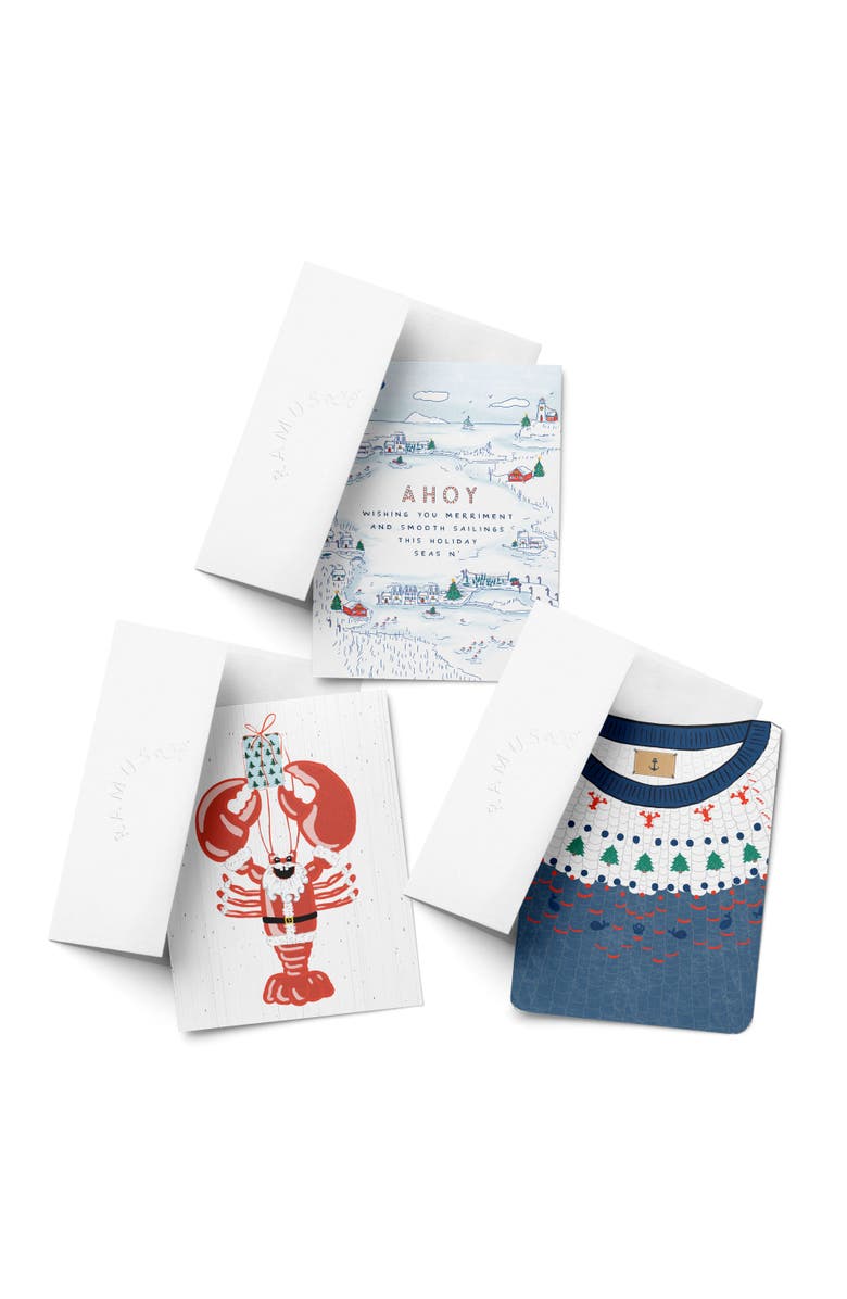 Ramus & Co Ahoy Holiday, Lobstah Santa, Nautical Sweater Winter/Holiday/Christmas Greeting Card Pack Sets, Main, color, Multi-Pack