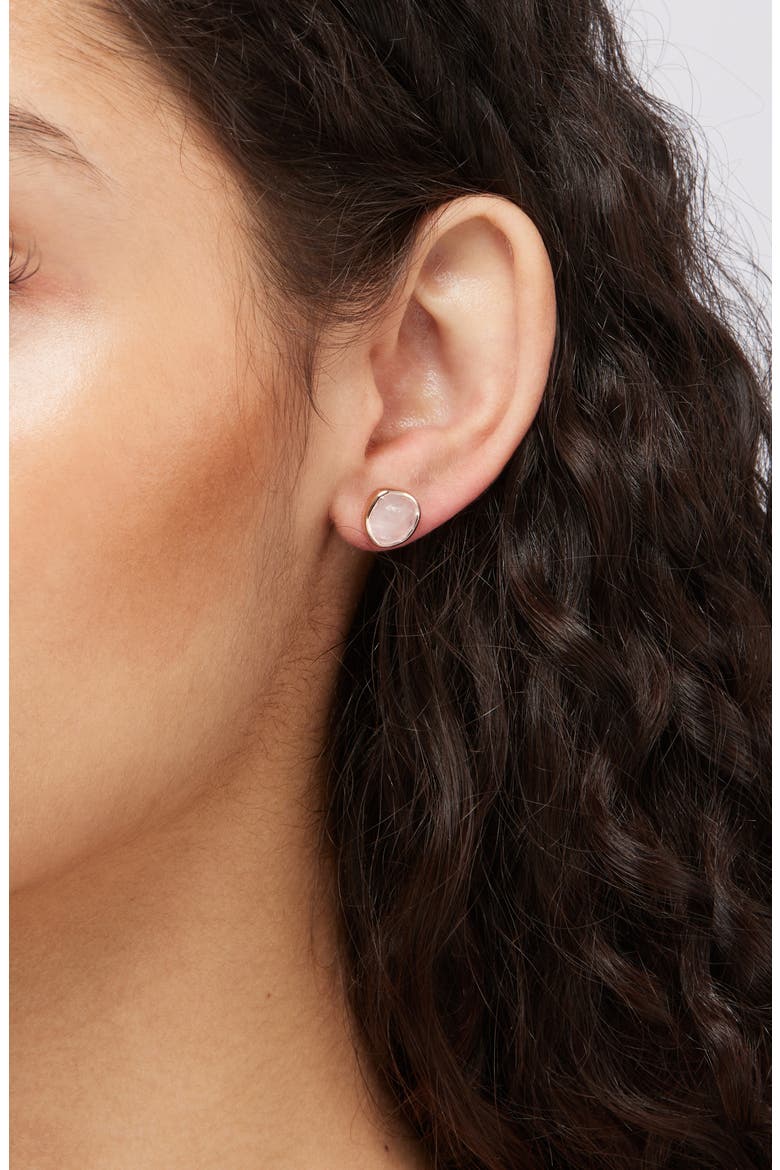 Siren Semiprecious Stone Stud Earrings , Alternate, color, ROSE QUARTZ/ ROSE GOLD