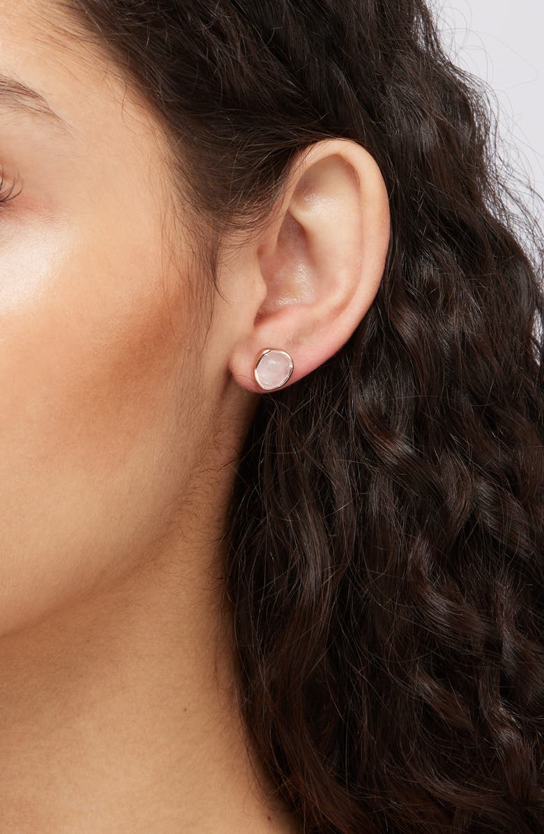 Monica Vinader Siren Semiprecious Stone Stud Earrings, Alternate, color, Rose Quartz/ Rose Gold