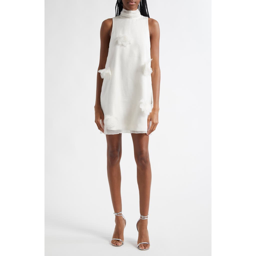 Shop Cinq À Sept Sylvia Floral Appliqué Silk Chiffon Minidress In Ivory