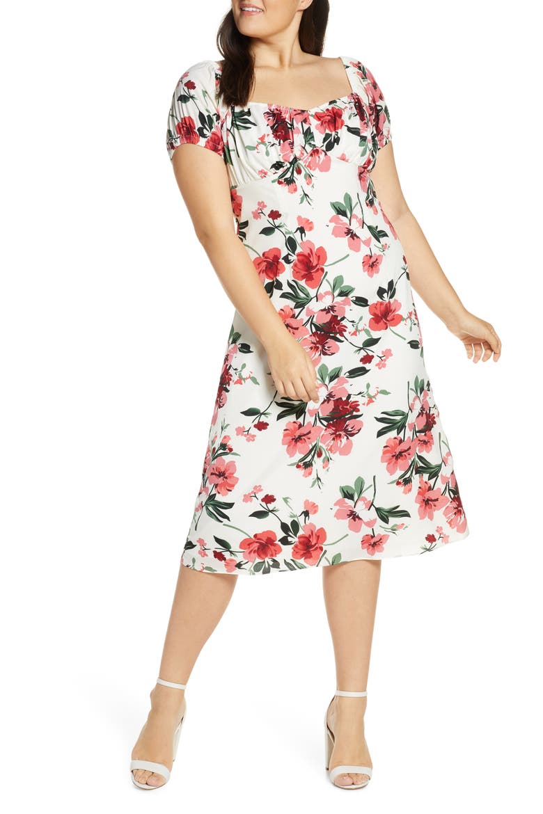 Floral Print Sweetheart Midi Dress, Alternate, color, RED FLORAL