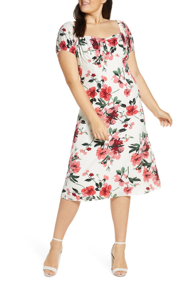 Chelsea28 Floral Print Sweetheart Midi Dress, Alternate, color,