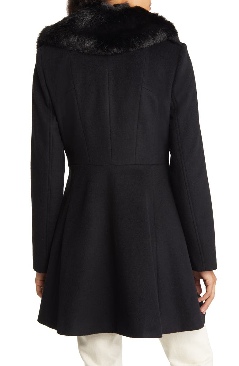 Via Spiga Women's Double Breasted Skater Faux Fur Collar Wool Blend Coat, Alternate, color, 