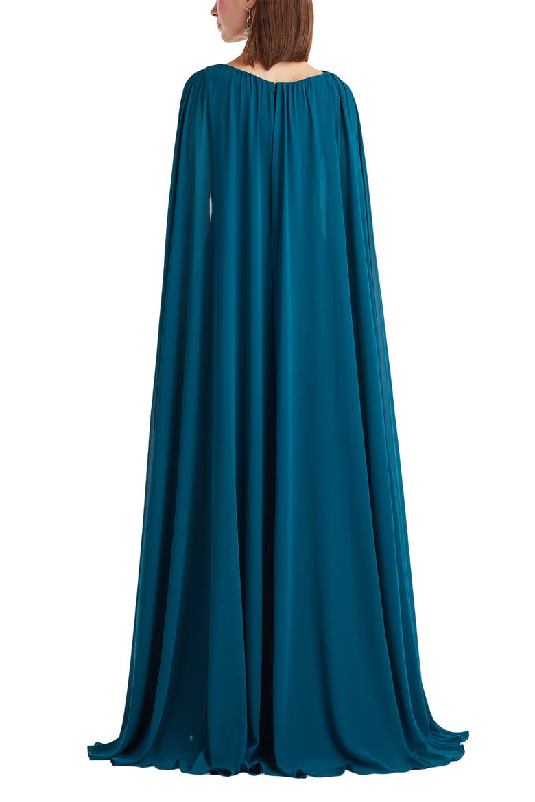 Sequin Pleat Cape Gown, Alternate, color, STARRY NIGHT