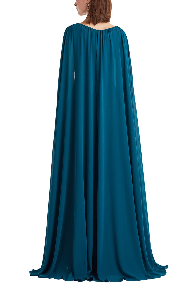 Tadashi Shoji Sequin Pleat Cape Gown, Alternate, color, Starry Night