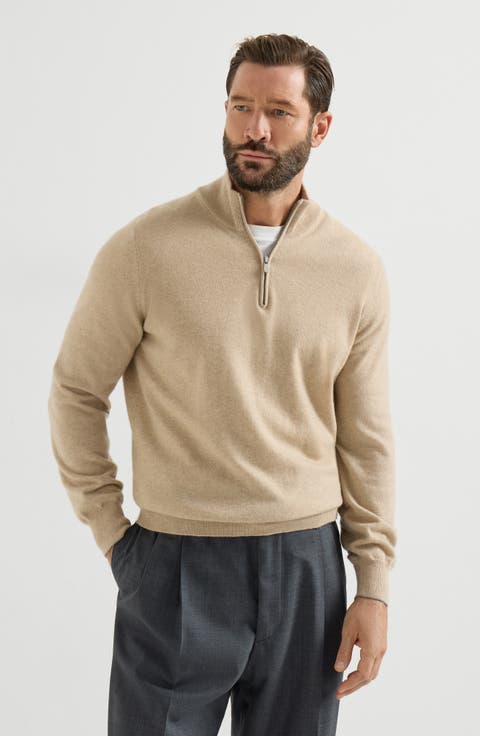Cashmere sweater with half zip