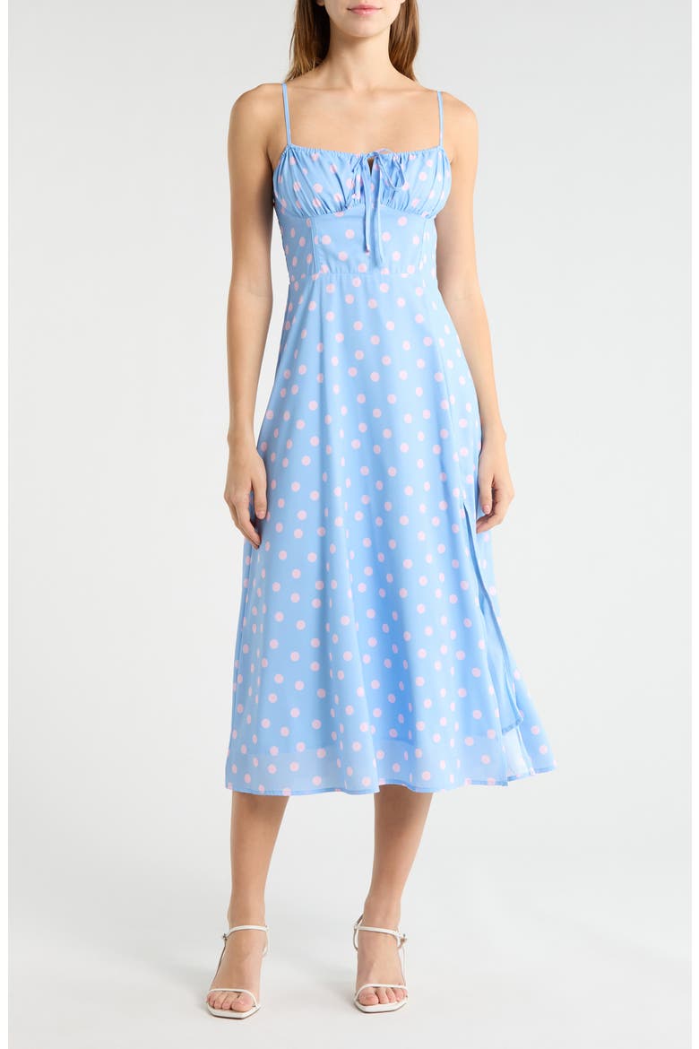 Corset Sleeveless Midi Dress, Main, color, BLUE PINK DOT