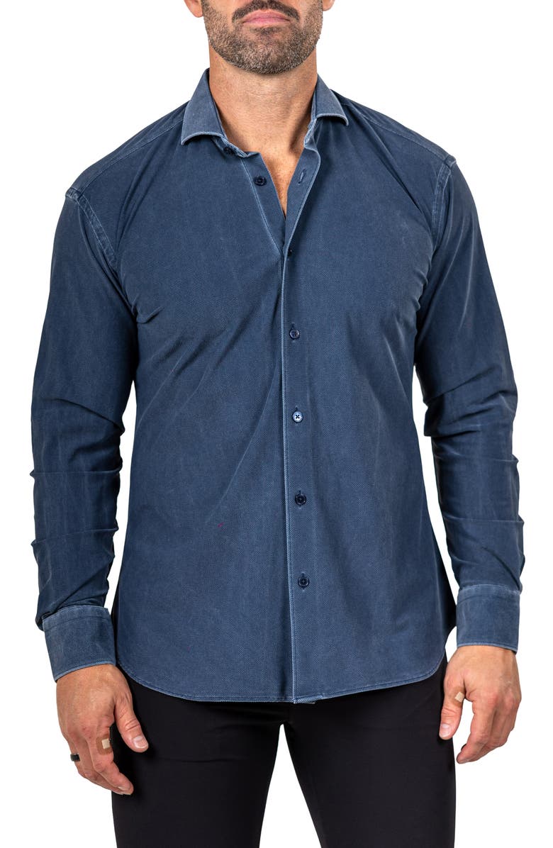 Maceoo Eins Marthy Contemporary Fit Button-Up Shirt, Main, color, Blue