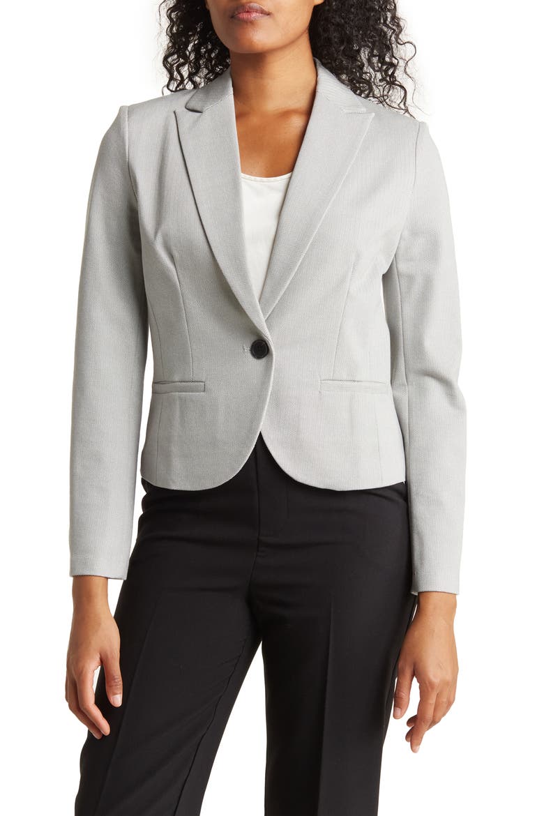 Ponte Knit Single Button Blazer, Main, color, GREY/ IVORY