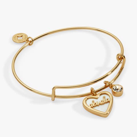 Abuela Mother of Pearl Heart Bangle Bracelet Duo