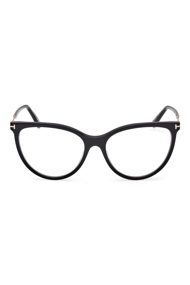 56mm Cat Eye Blue Light Blocking Optical Glasses, Main, color, BLACK / T LOGO / BLUE BLOCK