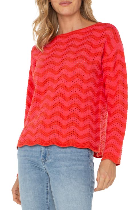 Wavy Stripe Pointelle Cotton Blend Sweater