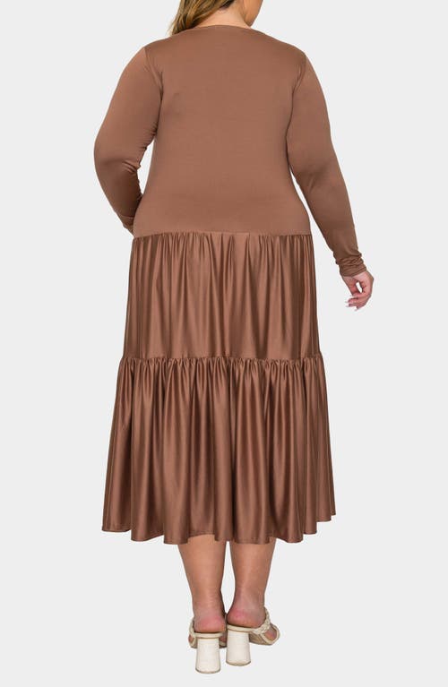 L I V D Eliana Long Sleeve Tiered Midi Dress In Brown