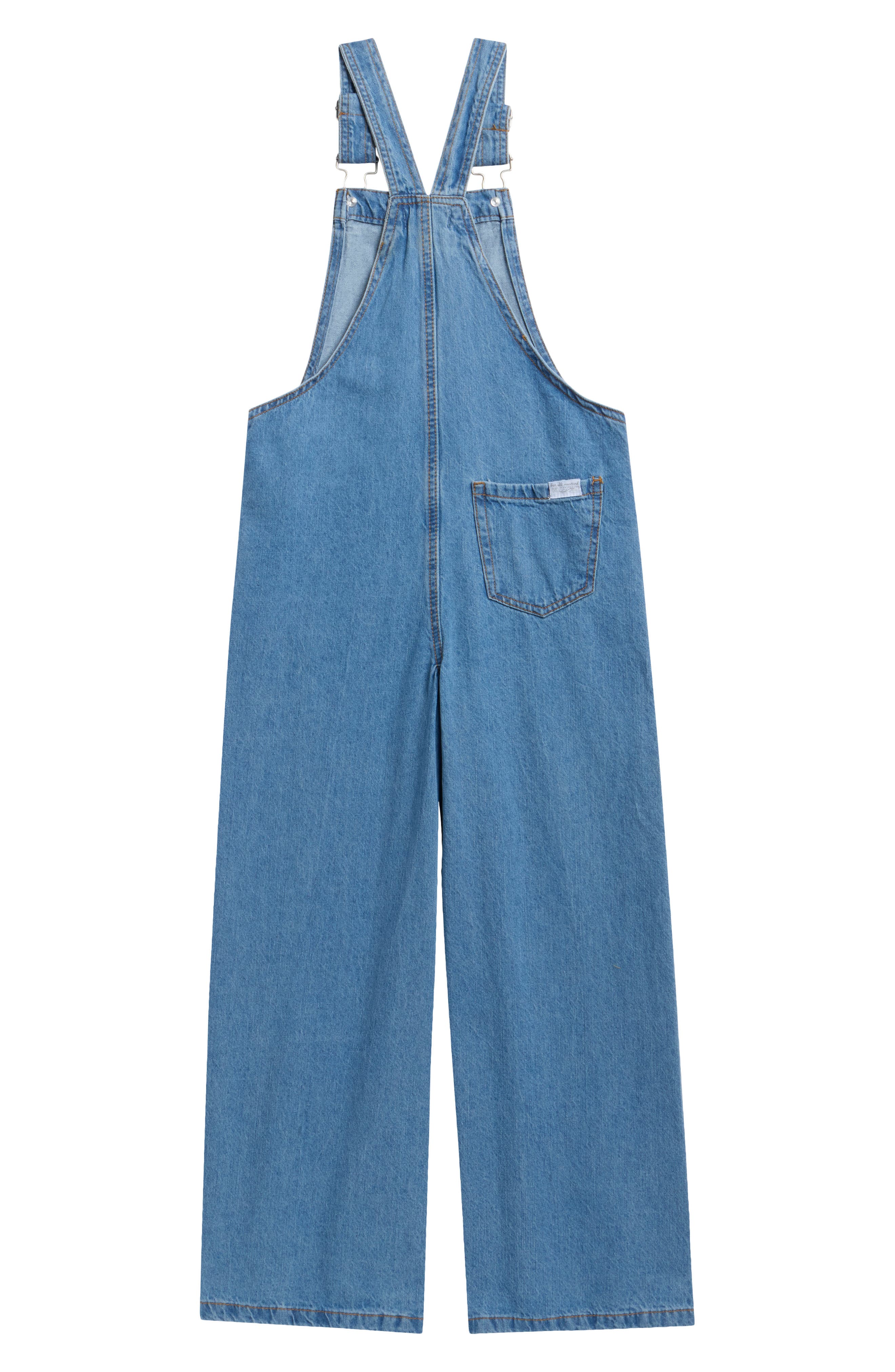 7 For All Mankind Kids' 2-Piece Wide Leg Embroidered Denim Overall