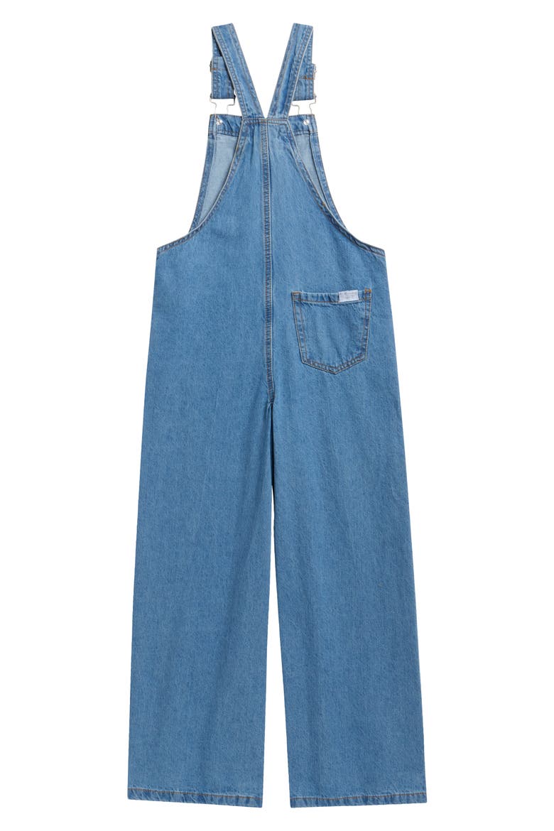 Kids' 2-Piece Wide Leg Embroidered Denim Overall & T-Shirt Set, Alternate, color, MEDIUM BLUE