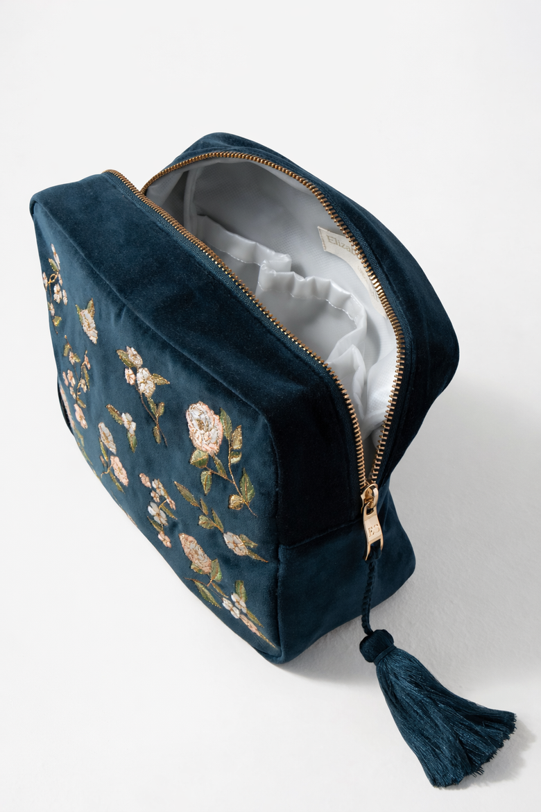Wild Rose Velvet Wash Bag, Alternate, color, Ink Blue