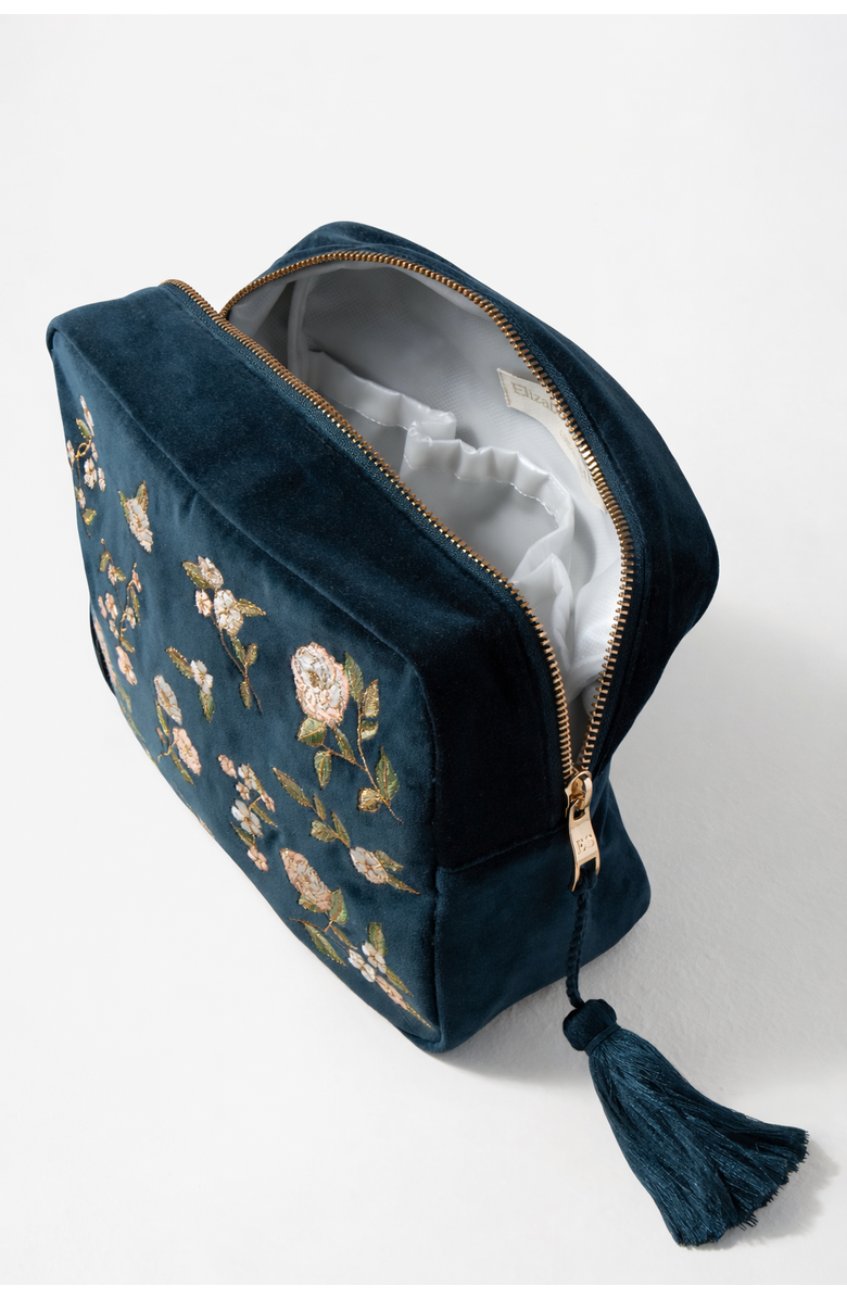 Elizabeth Scarlett Wild Rose Velvet Wash Bag, Alternate, color, Ink Blue