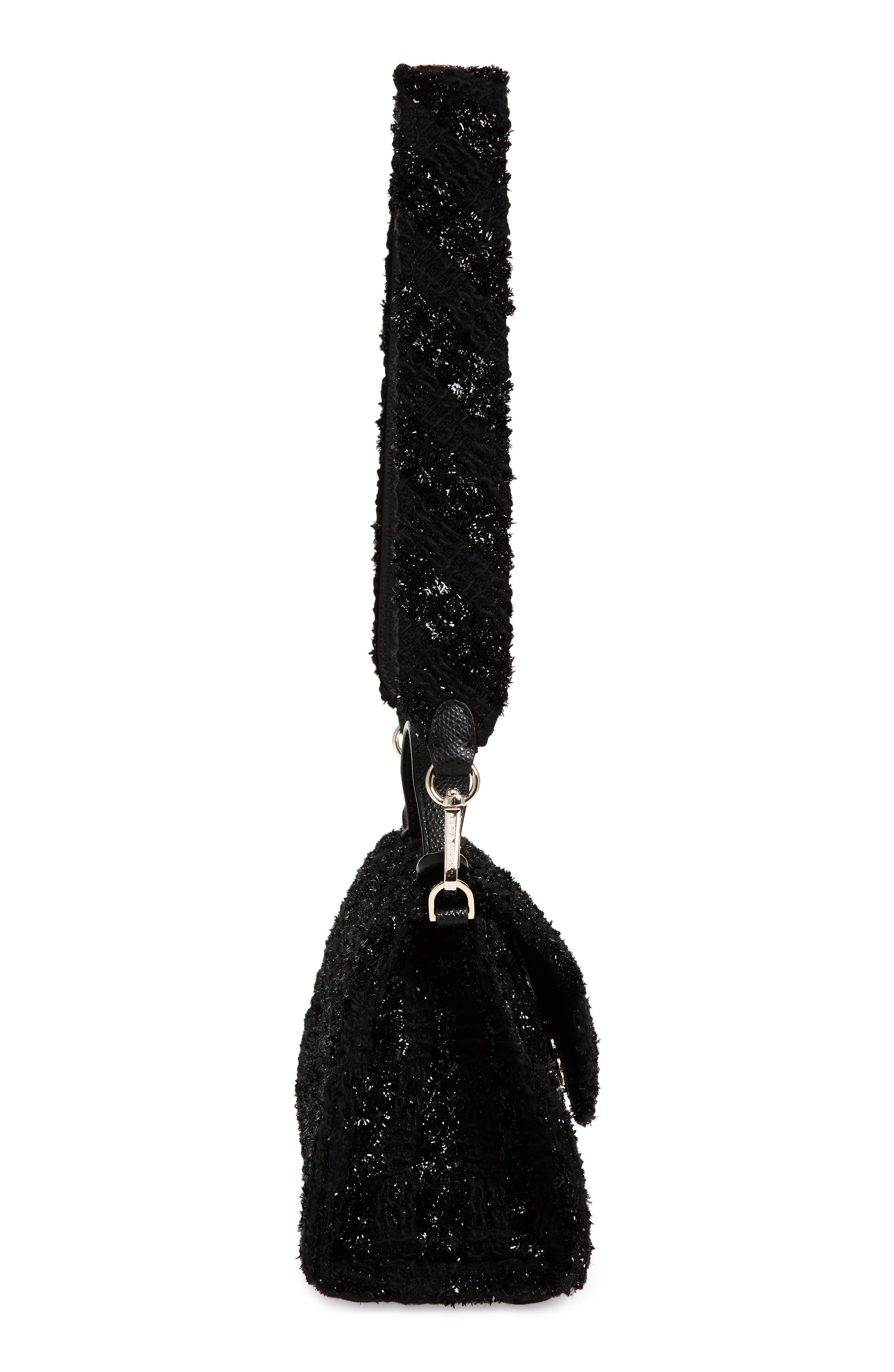 Simone Rocha Pochette Valentine Tweed Shoulder Bag, Alternate, color, Black