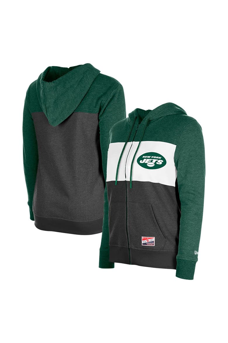 Women's New Era Green New York Jets Color-Block Full-Zip Hoodie, Main, color, Green