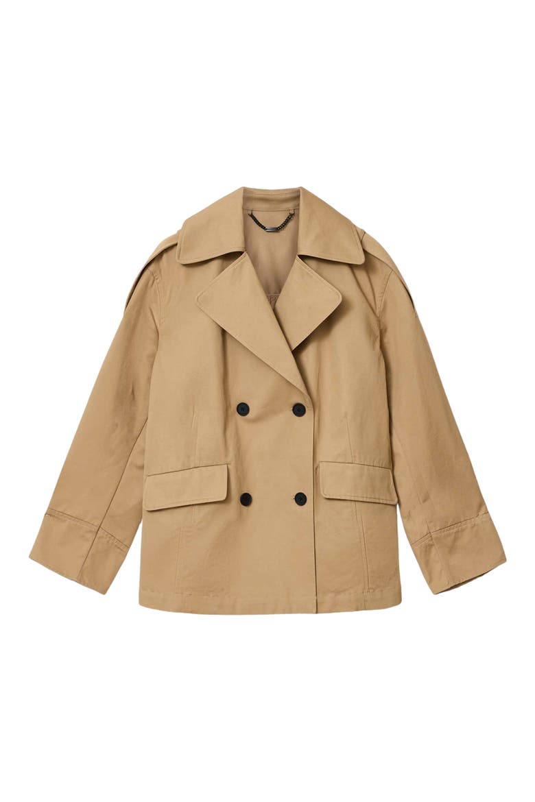 Connie Back Ruffle Short Cotton Trench Coat, Alternate, color, PINTO BROWN