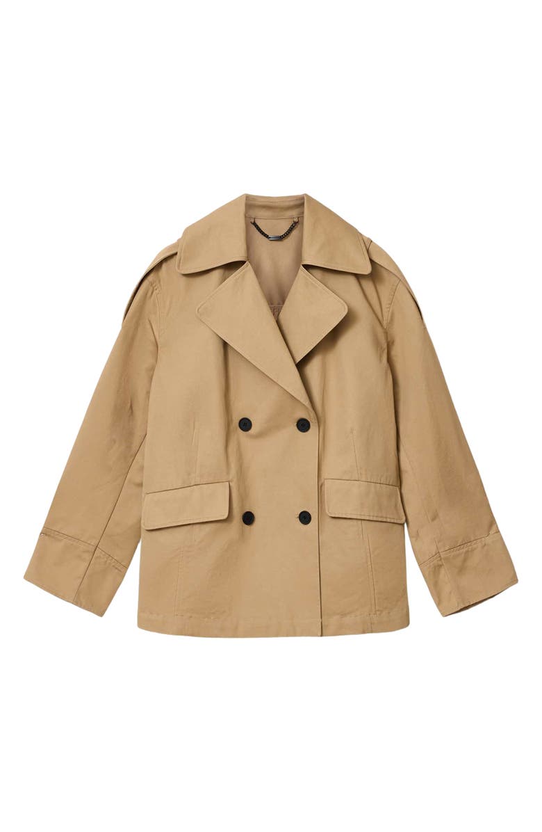 AllSaints Connie Back Ruffle Short Cotton Trench Coat, Alternate, color, Pinto Brown