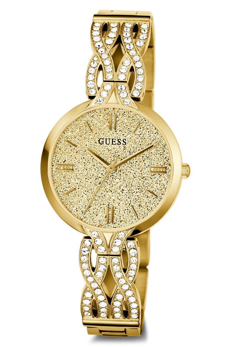 Coral Glitter & Crystal Goldtone Bracelet Watch, 32mm, Alternate, color, GOLD