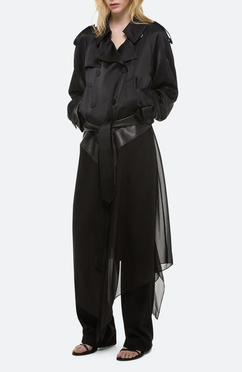Helmut Lang Mixed Media Scarf Detail Silk Trench Coat In Black