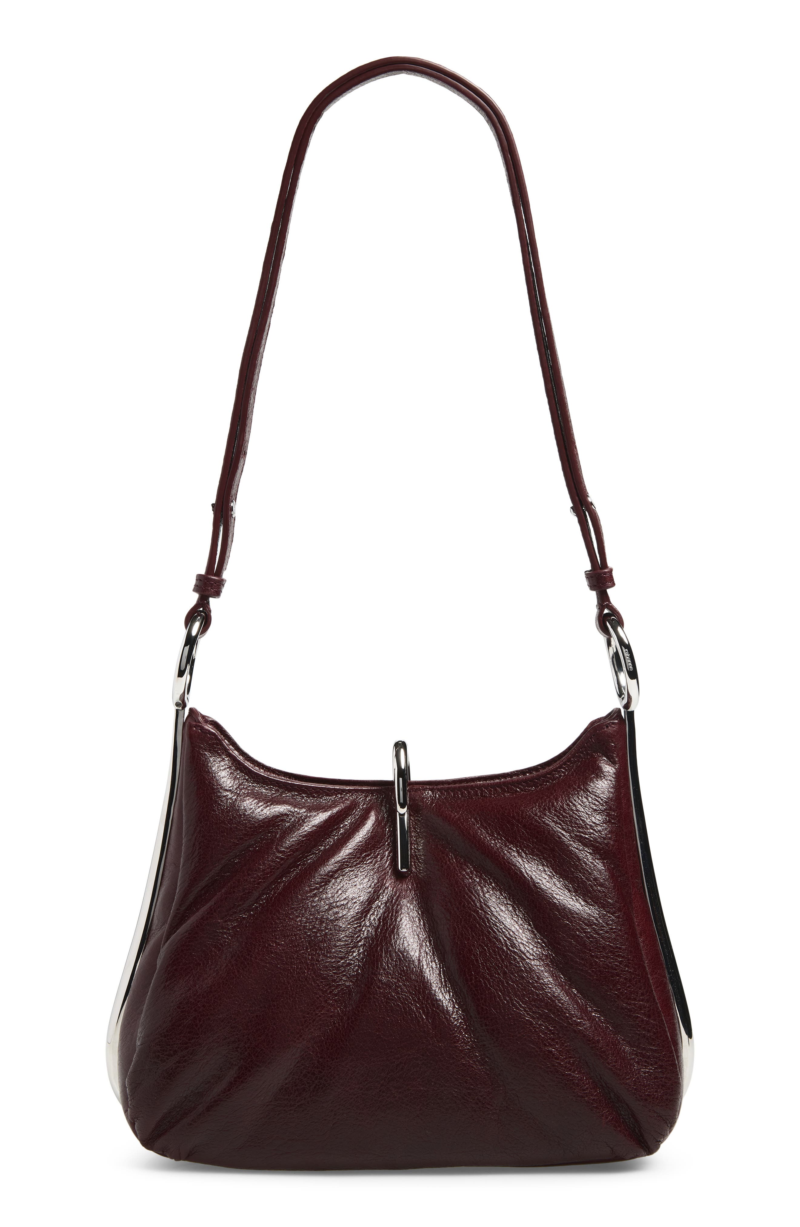 The Medium Ring Lambskin Shoulder Bag, Alternate, color, DARK BROWN / SILVER