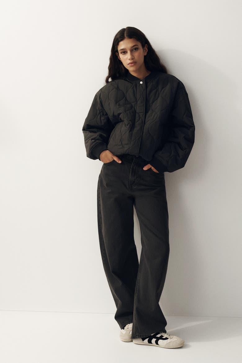 Quilted Bomber Jacket, Main, color, Black