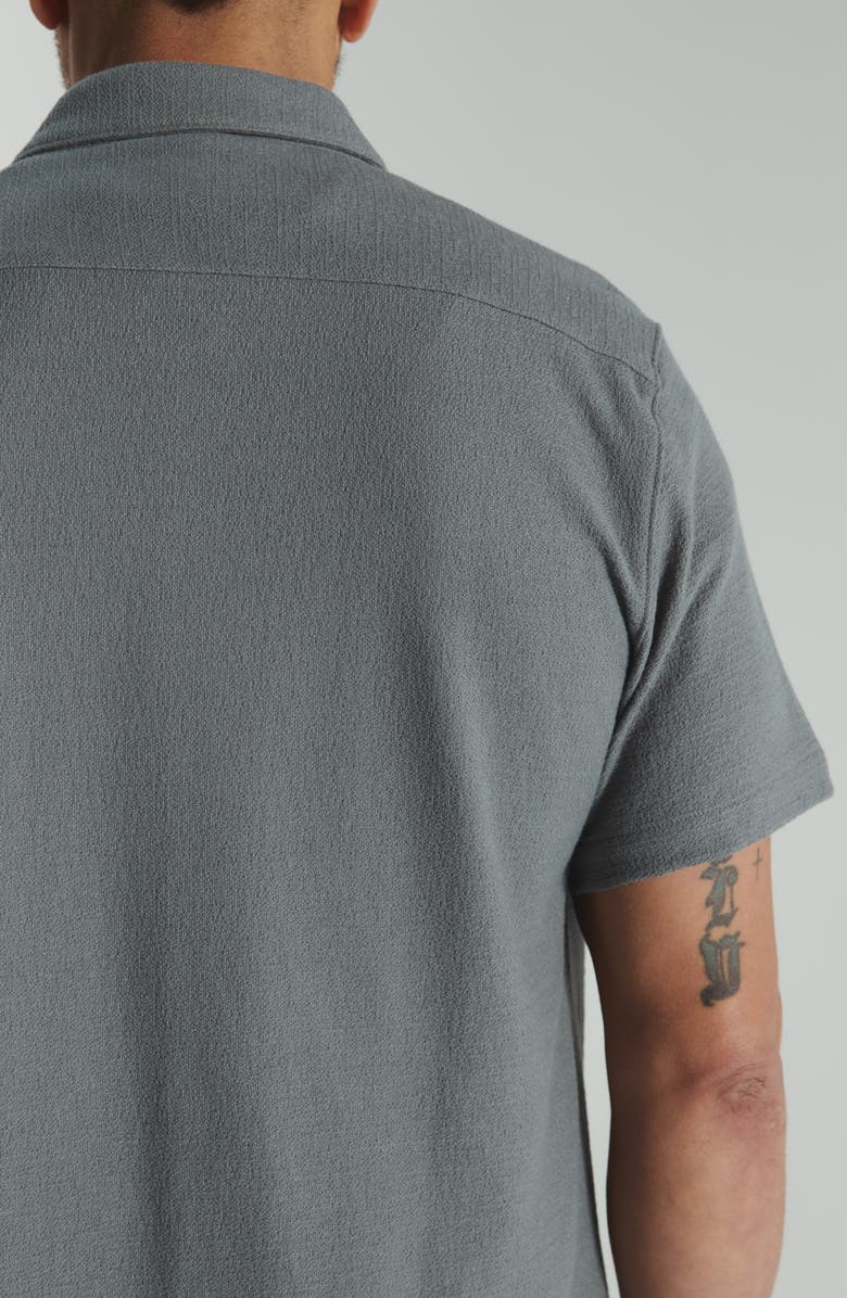 7 Diamonds The Rowan Solid Short Sleeve Textured Cotton Blend Button-Up Shirt, Alternate, color, Basil